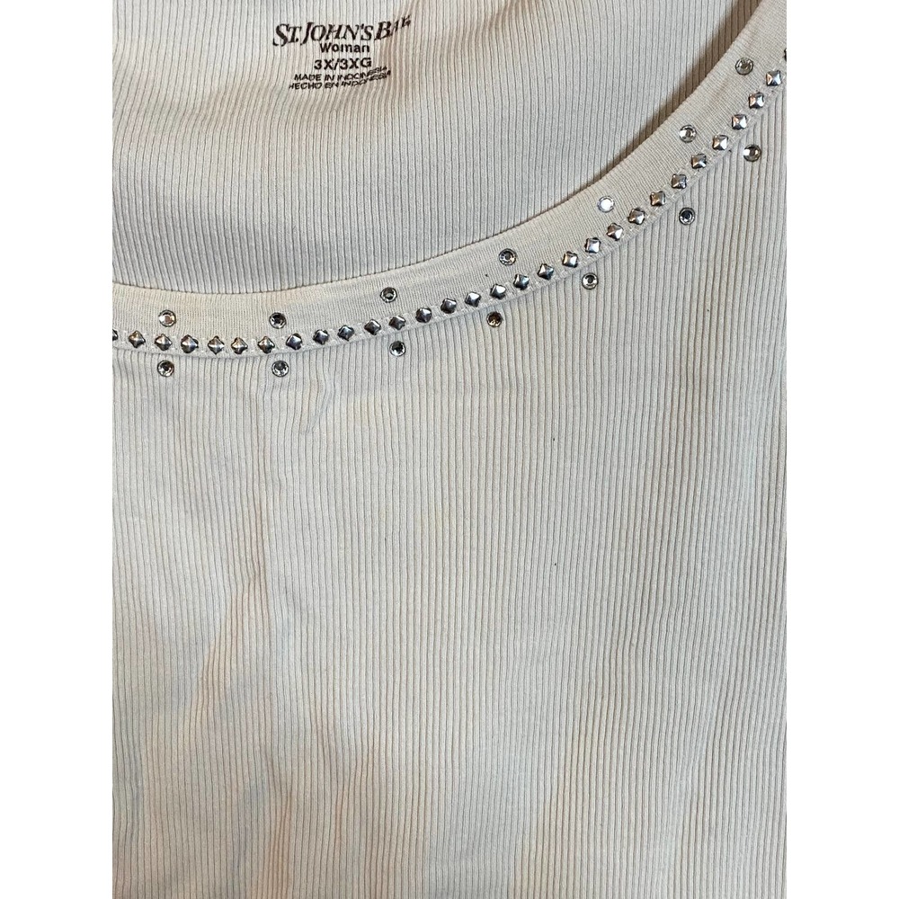 St John's Bay White Rhinestone Tank Top - Size 3X - Picture 4 of 5